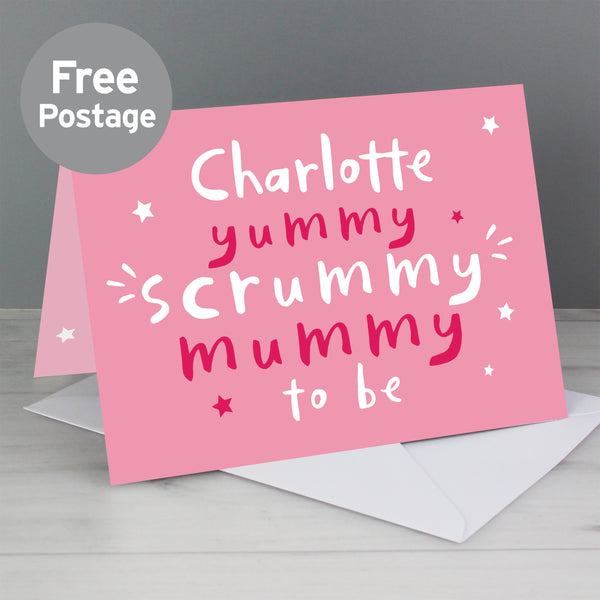 Buy Personalised Yummy Scrummy Mummy To Be Card at www.giftsfinder.co.uk