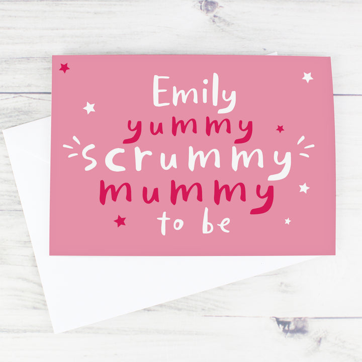 Buy Personalised Yummy Scrummy Mummy To Be Card at www.giftsfinder.co.uk