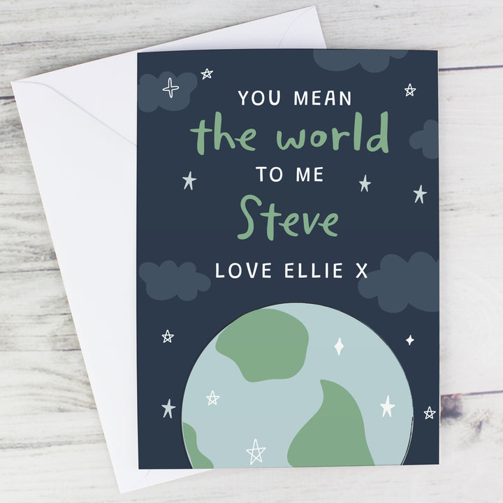 Buy Personalised You Mean The World To Me Card at www.giftsfinder.co.uk