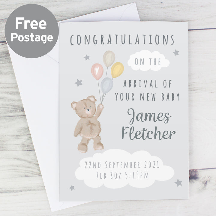 Buy Personalised Teddy & Balloons Card at www.giftsfinder.co.uk