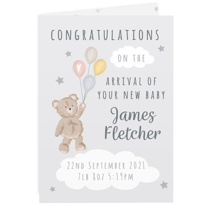 Buy Personalised Teddy & Balloons Card at www.giftsfinder.co.uk