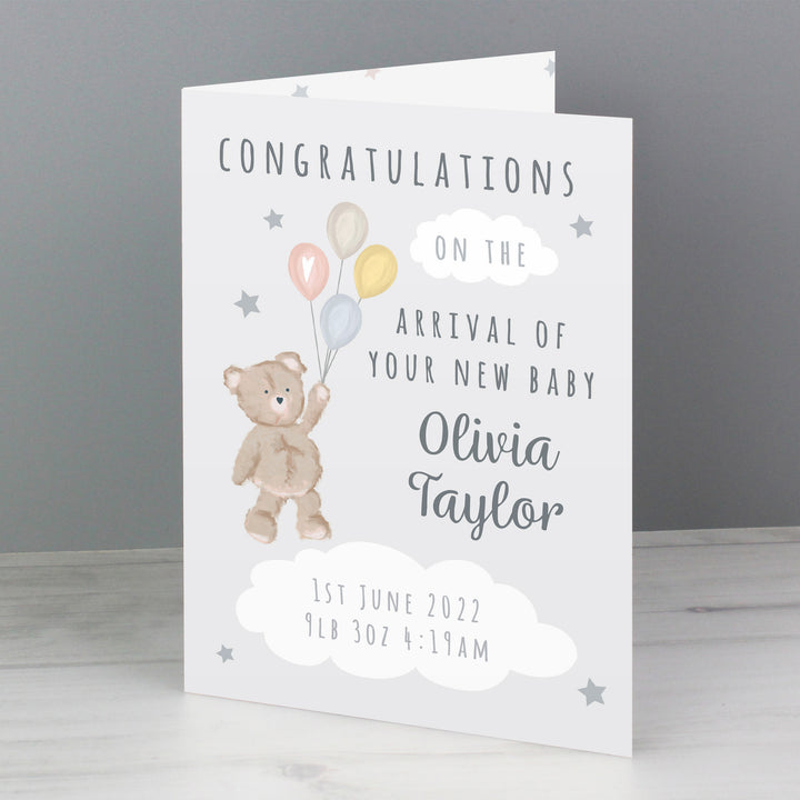 Buy Personalised Teddy & Balloons Card at www.giftsfinder.co.uk