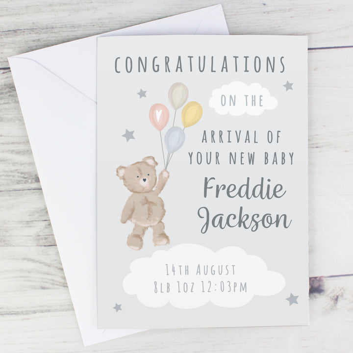 Buy Personalised Teddy & Balloons Card at www.giftsfinder.co.uk