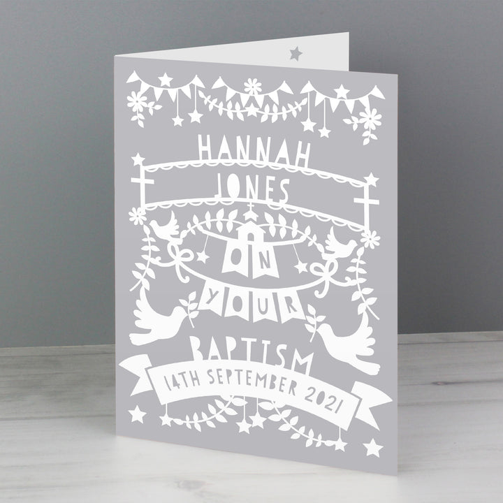 Buy Personalised Grey Papercut Style Card at www.giftsfinder.co.uk