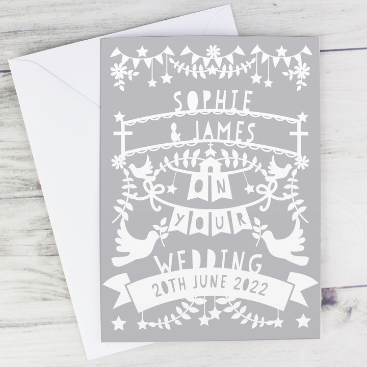 Buy Personalised Grey Papercut Style Card at www.giftsfinder.co.uk