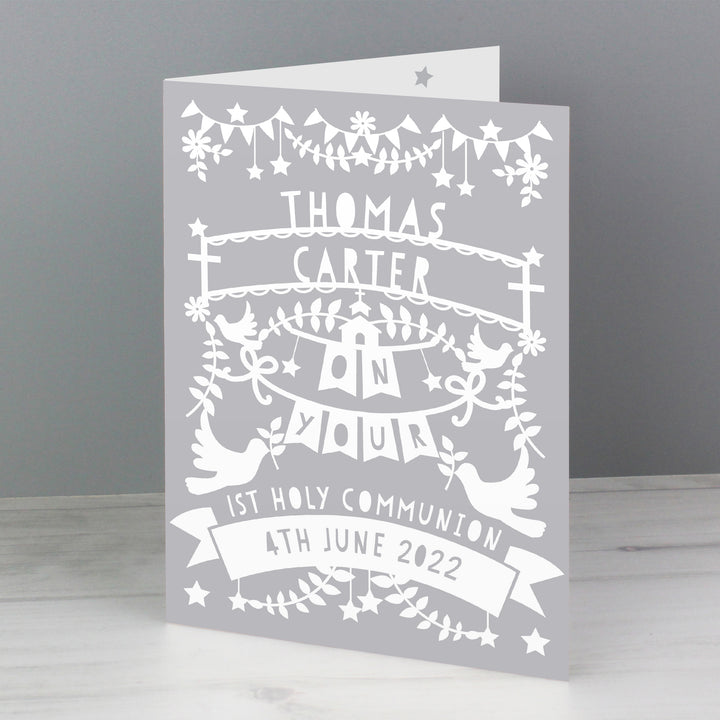 Buy Personalised Grey Papercut Style Card at www.giftsfinder.co.uk