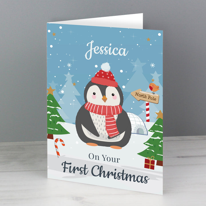 Buy Personalised Christmas Penguin Card available now at www.giftsfinder.co.uk