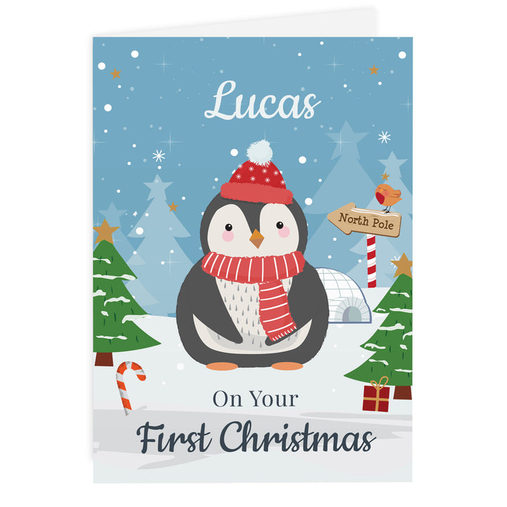 Buy Personalised Christmas Penguin Card available now at www.giftsfinder.co.uk