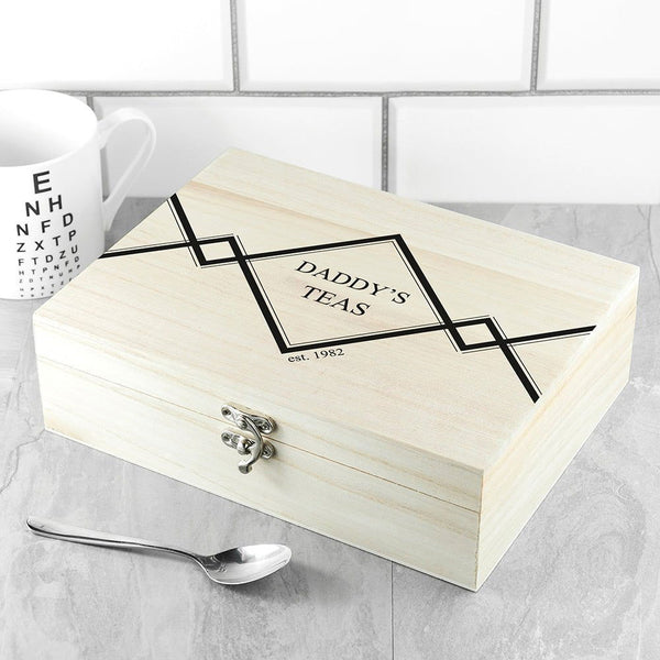 Gentlemen's Teas Personalised Wooden Tea Box (Personalised Tea Boxes) available to buy now at www.giftsfinder.co.uk