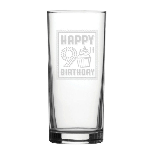 Happy 90th Birthday - Engraved Novelty Hiball Glass (Tumblers) available to buy now at www.giftsfinder.co.uk