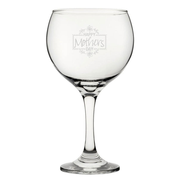 Happy Mothers Day Floral Design - Engraved Novelty Gin Balloon Cocktail Glass (Stemware) available to buy now at www.giftsfinder.co.uk