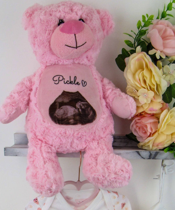 Hello Bear Pink Baby Scan Photo Bear, With Personalised Gift Bag