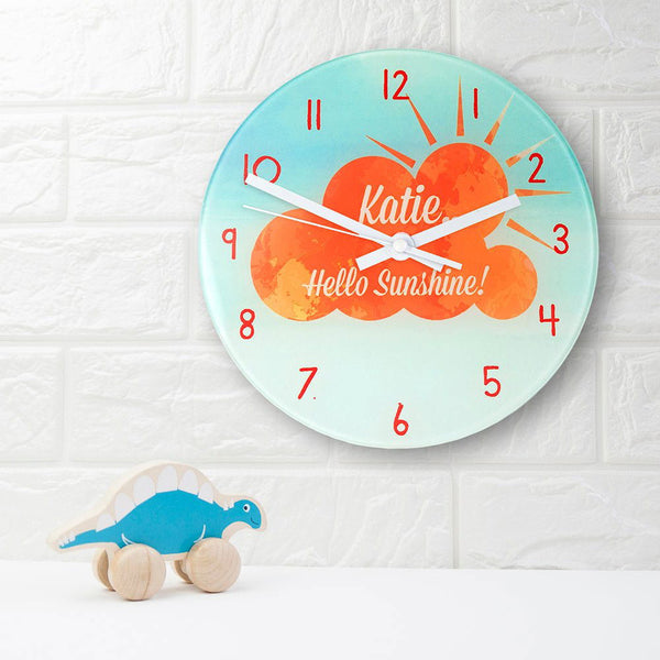 Hello Sunshine Personalised Wall Clock (Personalised Clocks) available to buy now at www.giftsfinder.co.uk