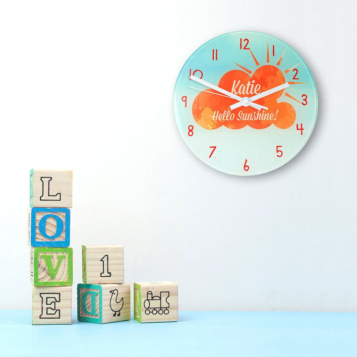 Buy Hello Sunshine Personalised Wall Clock at www.giftsfinder.co.uk