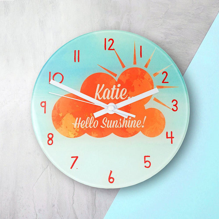 Buy Hello Sunshine Personalised Wall Clock at www.giftsfinder.co.uk