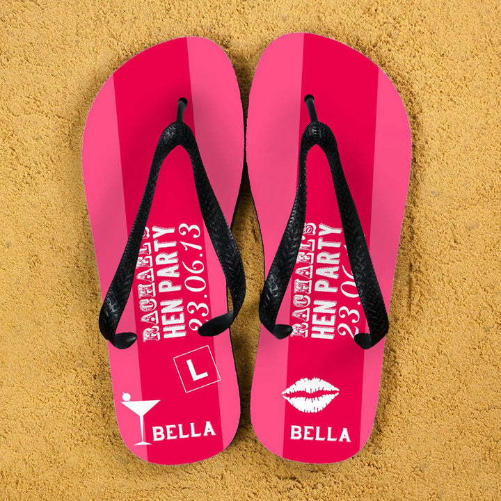 Hen Party Personalised Flip Flops in Pink (Personalised Kids Flip Flops) available to buy now at www.giftsfinder.co.uk