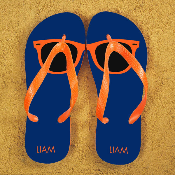 Holiday Style Personalised Flip Flops in Blue and Orange (Personalised Kids Flip Flops) available to buy now at www.giftsfinder.co.uk