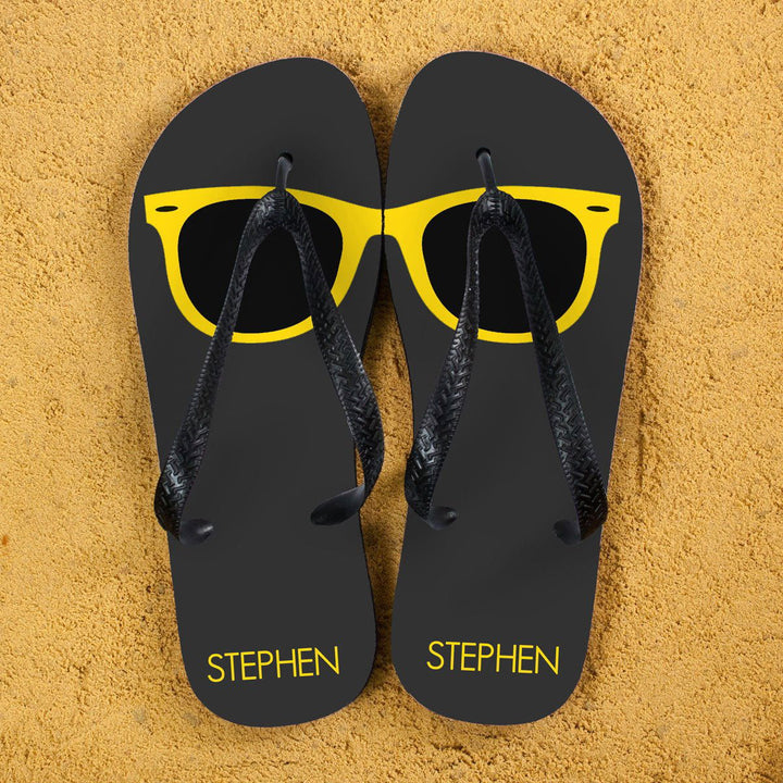 Holiday Style Personalised Flip Flops in Grey and Yellow (Personalised Kids Flip Flops) available to buy now at www.giftsfinder.co.uk