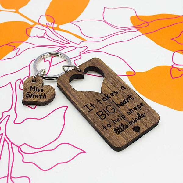 It Takes A Big Heart To Shape Little Minds Personalised Teachers Keyring (Personalised Keyrings) available to buy now at www.giftsfinder.co.uk