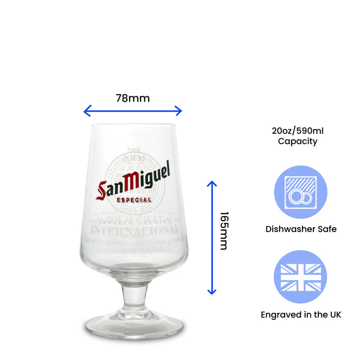 Engraved San Miguel Pint Glass 20oz - part of the Gifts Finder Personalised Beer Pint Glasses And Tankards collection