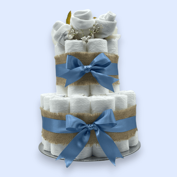 Elegant 2-Tier Naked Nappy Cake with Floral Clothing Arrangement