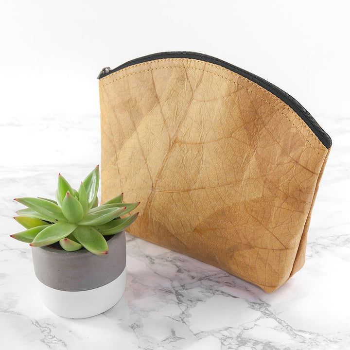 Buy Leaf Leather Curved Zip Cosmetic Bag available now at www.giftsfinder.co.uk