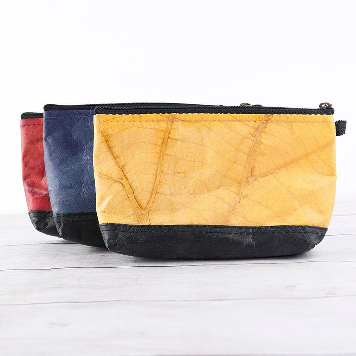 Leaf Leather Small Cosmetic Bag - Black Bottom Edge in gift category 