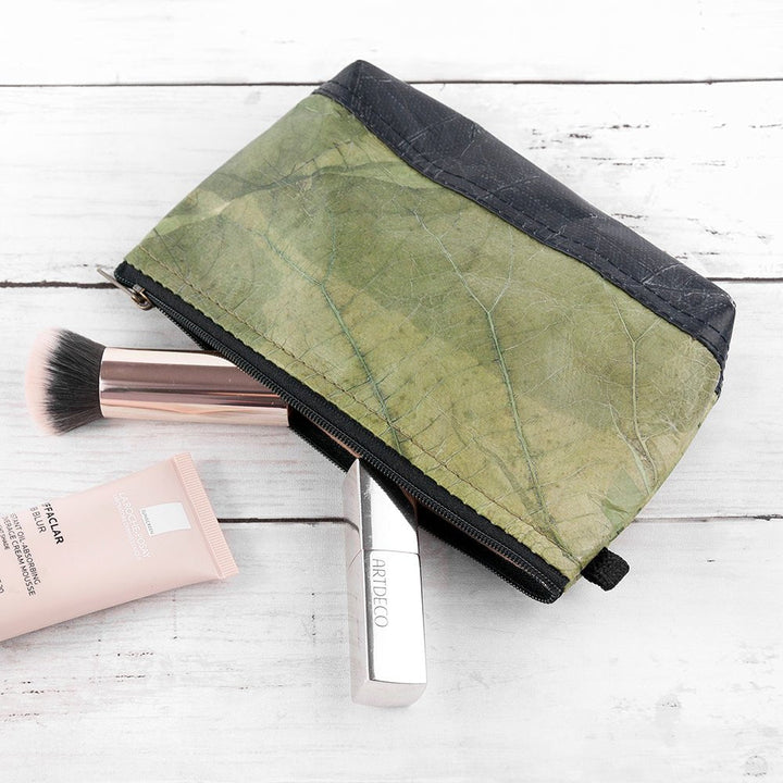 Buy Leaf Leather Small Cosmetic Bag - Black Bottom Edge at www.giftsfinder.co.uk