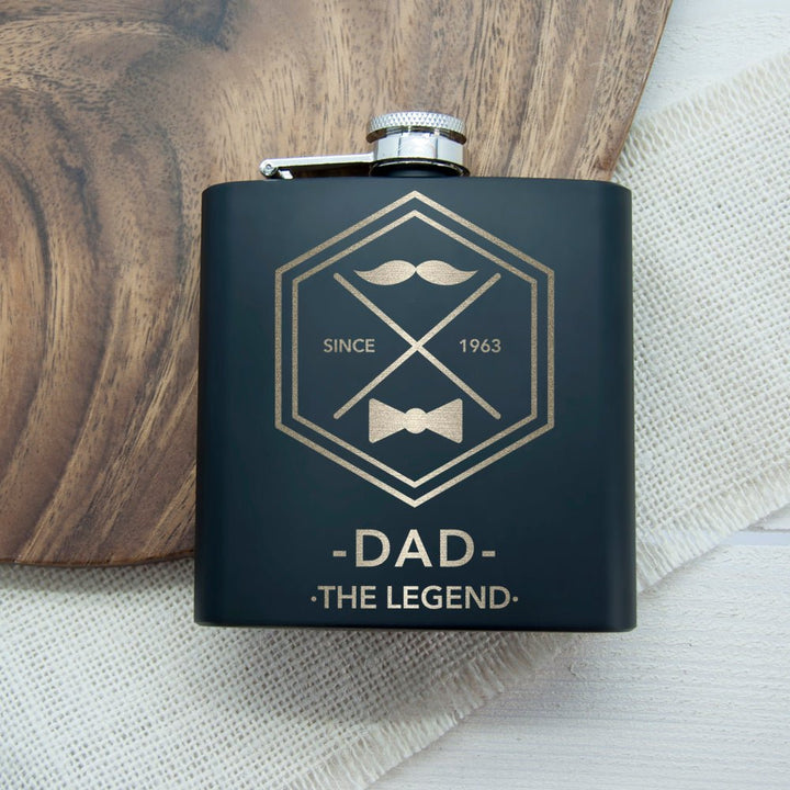 Buy Legend Dad's Black Hip Flask available now at www.giftsfinder.co.uk