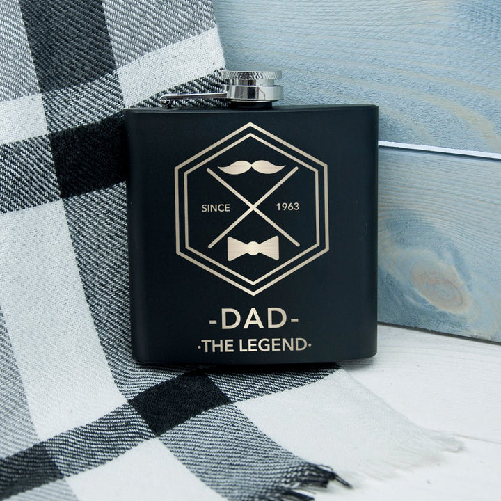 Buy Legend Dad's Black Hip Flask available now at www.giftsfinder.co.uk