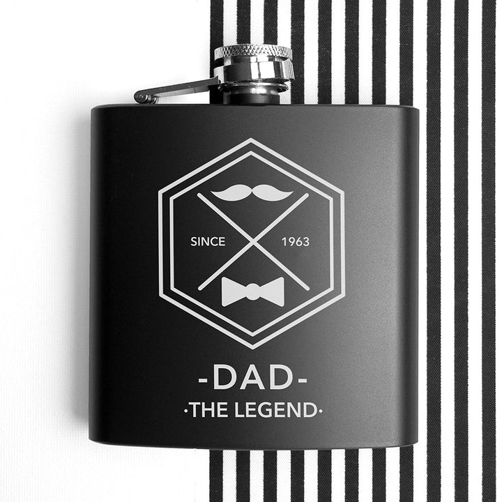 Buy Legend Dad's Black Hip Flask available now at www.giftsfinder.co.uk