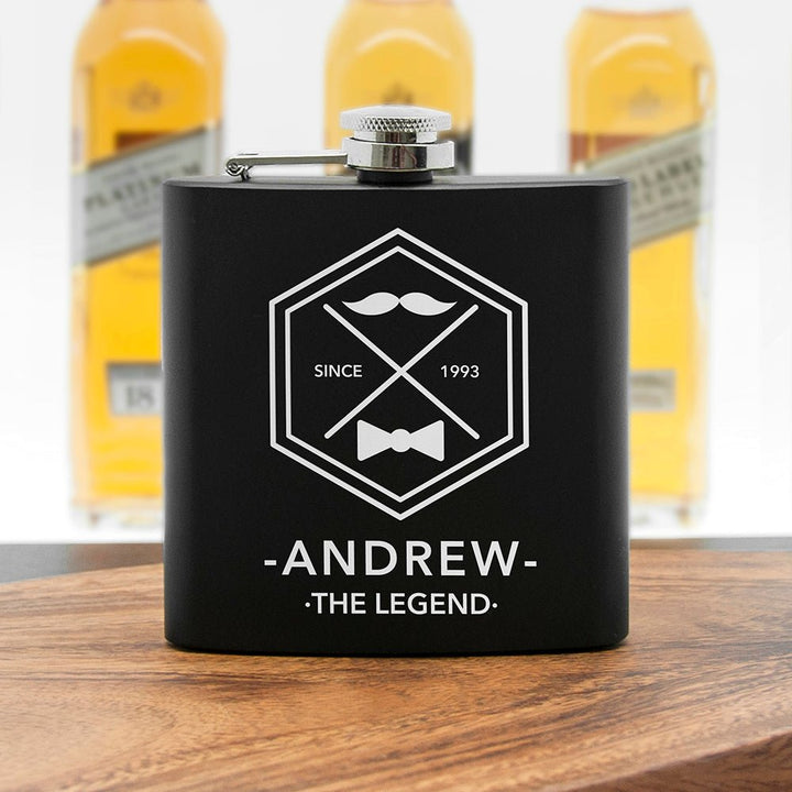 Buy Legend Dad's Black Hip Flask available now at www.giftsfinder.co.uk