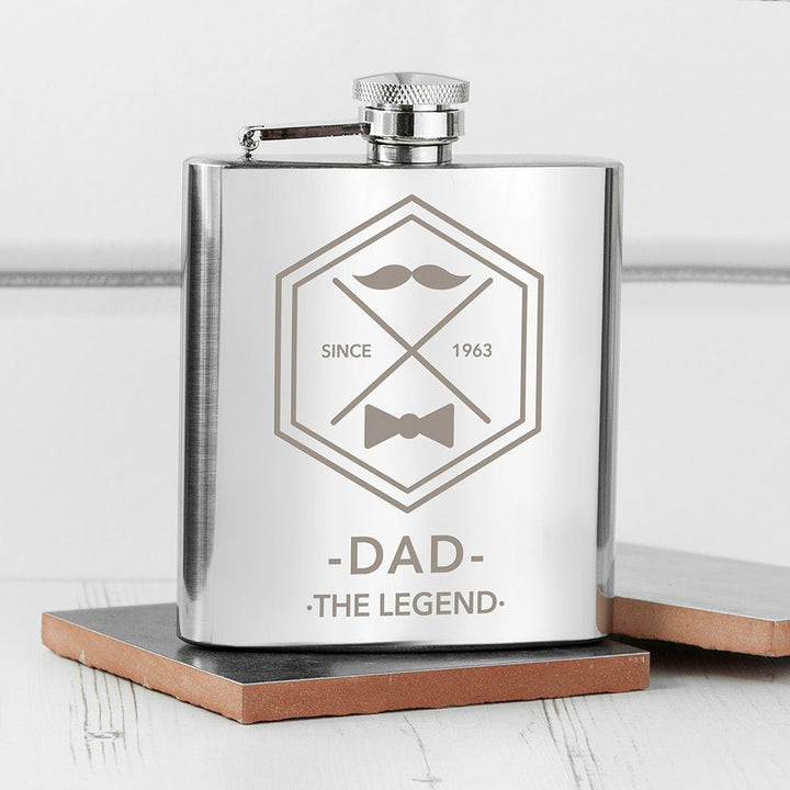 Buy Legend Dad's Silver Hip Flask available now at www.giftsfinder.co.uk