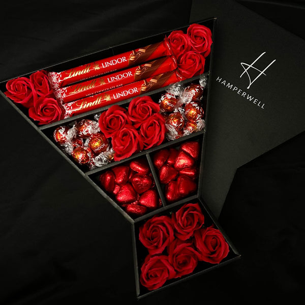 Lindt Lindor Signature Chocolate Bouquet With Red Roses available to buy at www.giftsfinder.co.uk