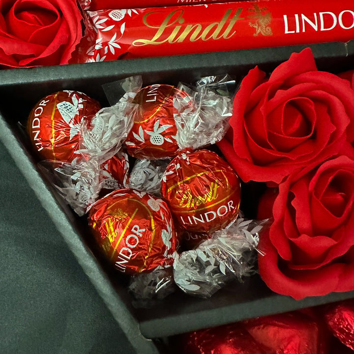 Lindt Lindor Signature Chocolate Bouquet With Red Roses available to buy at www.giftsfinder.co.uk