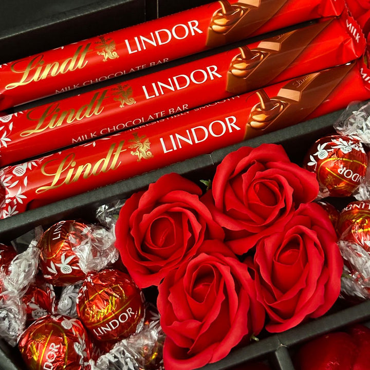 Lindt Lindor Signature Chocolate Bouquet With Red Roses available to buy at www.giftsfinder.co.uk