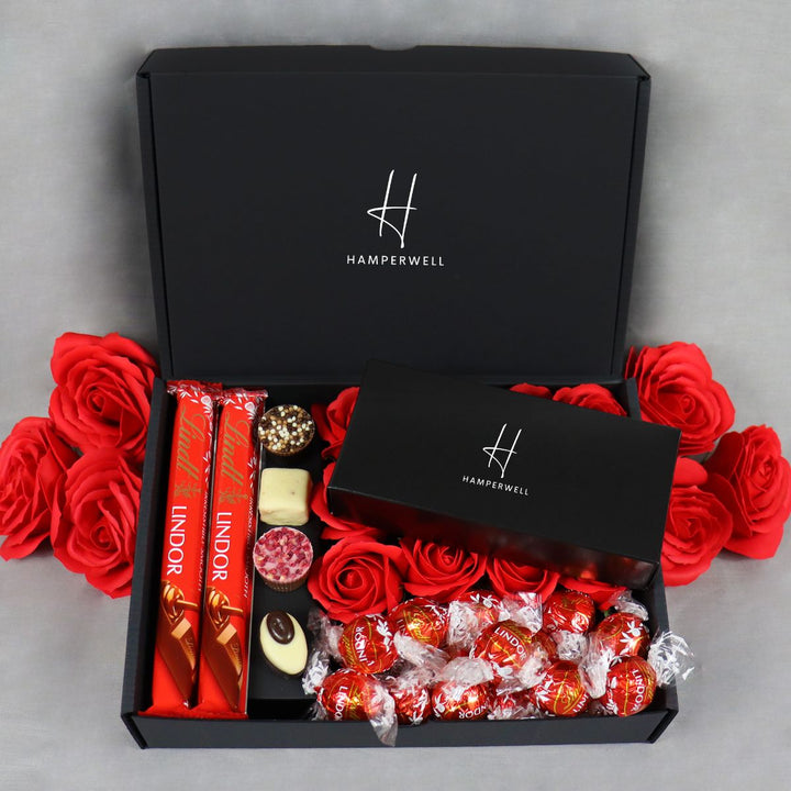 Lindt Lindor Ultimate Gift Hamper With Red Roses available to buy at www.giftsfinder.co.uk