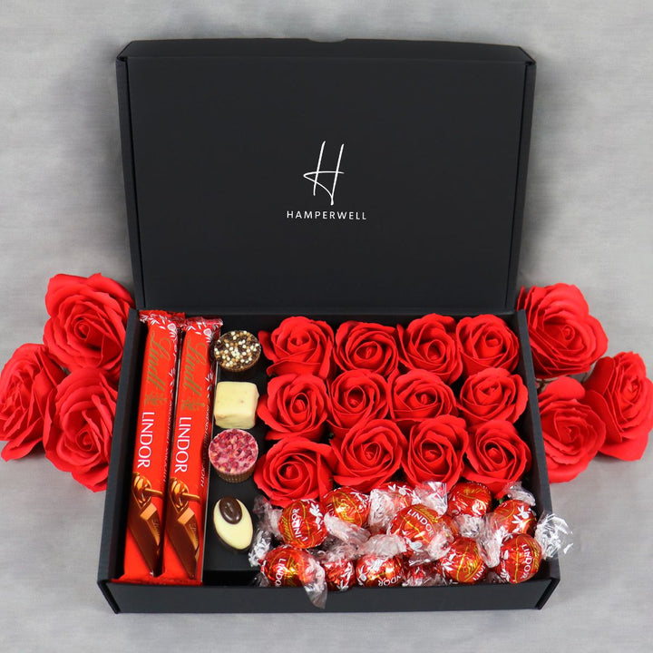 Lindt Lindor Ultimate Gift Hamper With Red Roses available to buy at www.giftsfinder.co.uk