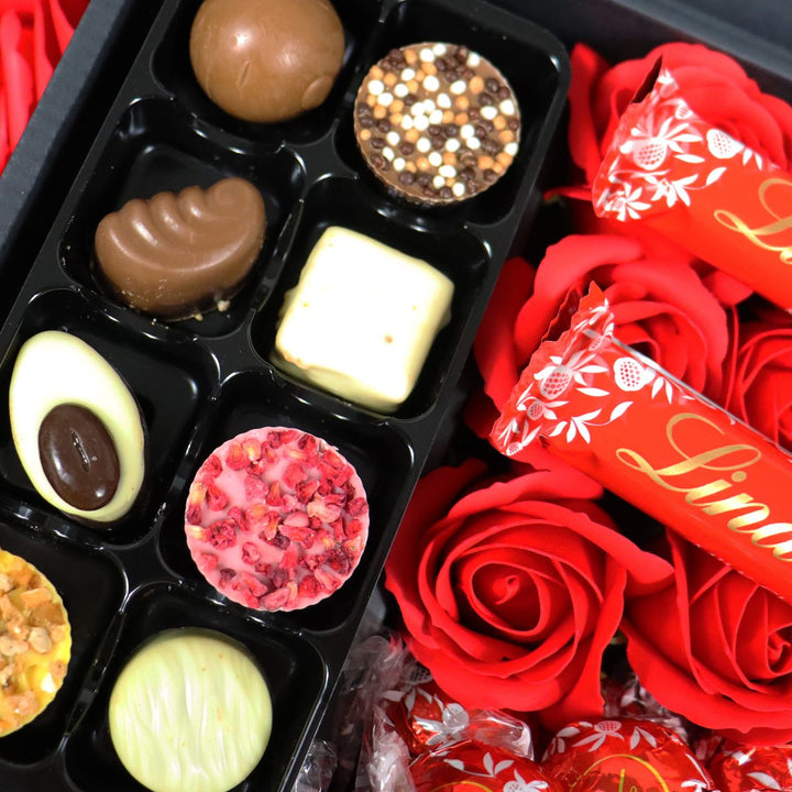 Lindt Lindor Ultimate Gift Hamper With Red Roses available to buy at www.giftsfinder.co.uk