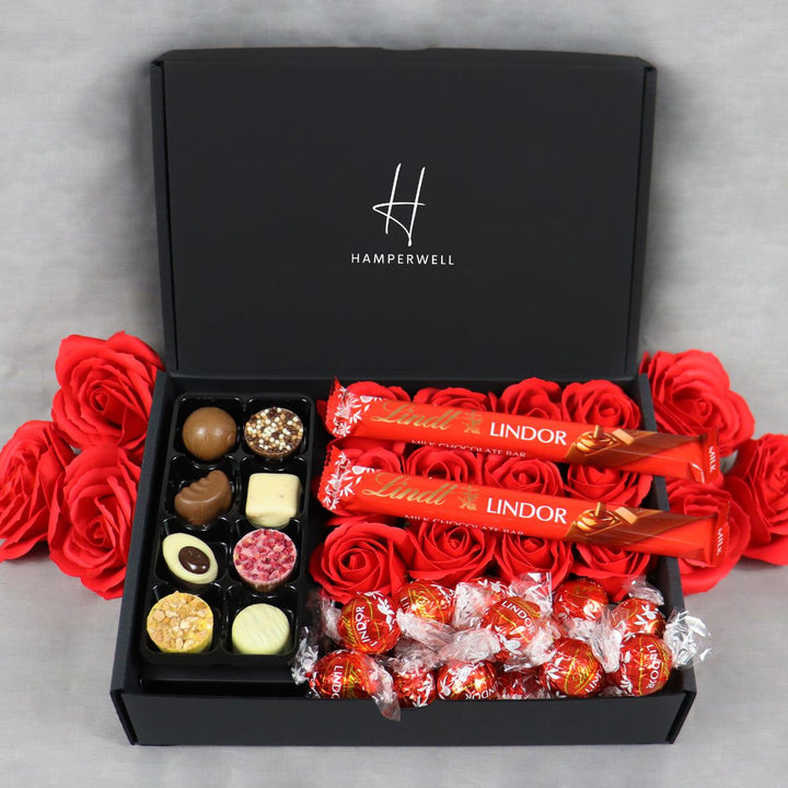 Lindt Lindor Ultimate Gift Hamper With Red Roses available to buy at www.giftsfinder.co.uk