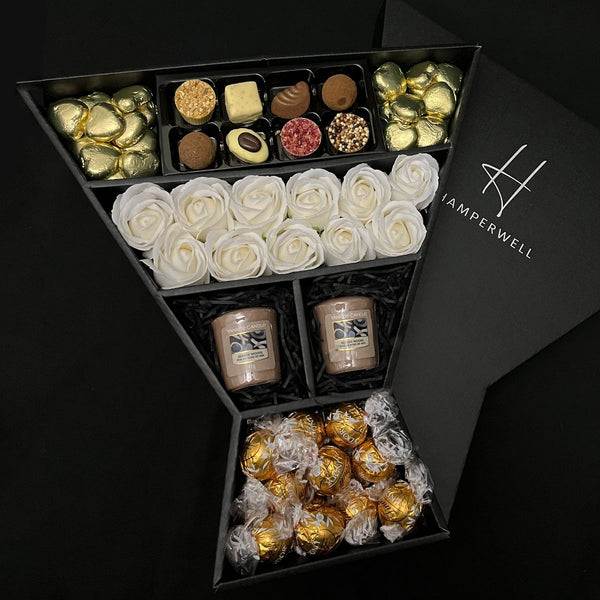 Lindt Lindor & Yankee Candle Signature Chocolate Bouquet With Ivory Roses available to buy at www.giftsfinder.co.uk