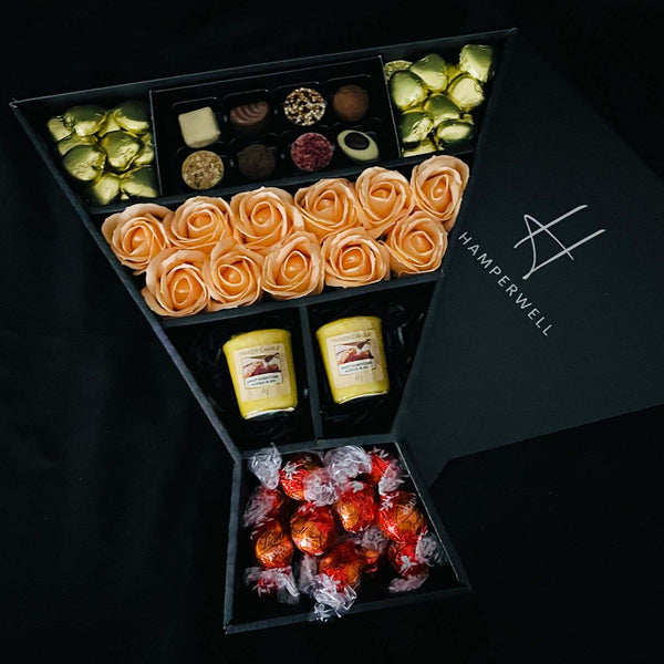 Buy Lindt Lindor & Yankee Candle Signature Chocolate Bouquet With Peach Roses available now at www.giftsfinder.co.uk