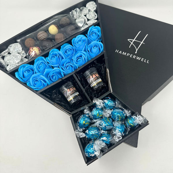 Lindt Lindor & Yankee Candle Signature Chocolate Bouquet With Blue Roses