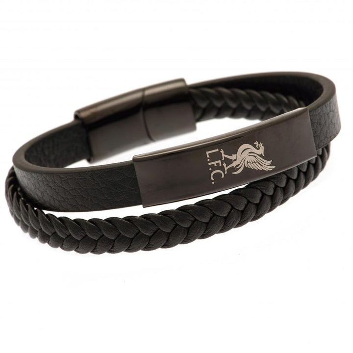 Liverpool Fc Black Ip Leather Bracelet available to buy at www.giftsfinder.co.uk