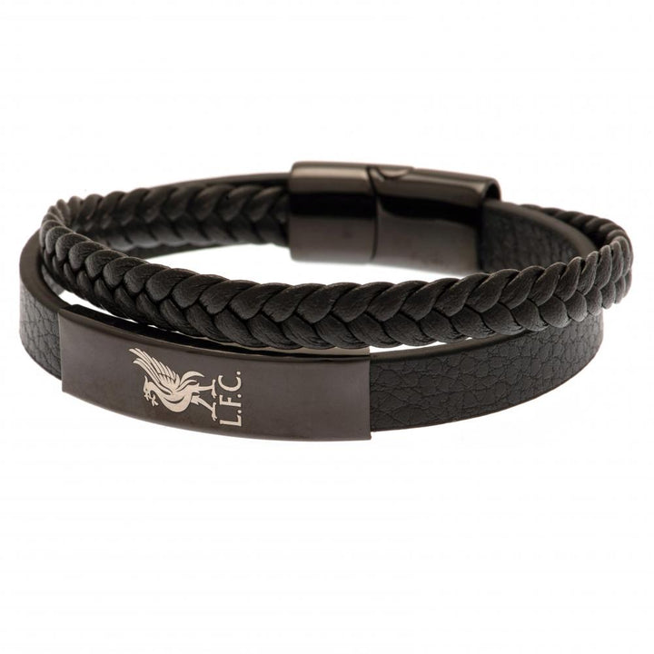 Liverpool Fc Black Ip Leather Bracelet available to buy at www.giftsfinder.co.uk