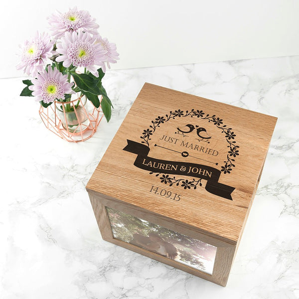 Buy Love Birds' Oak Photo Keepsake Box available now at www.giftsfinder.co.uk