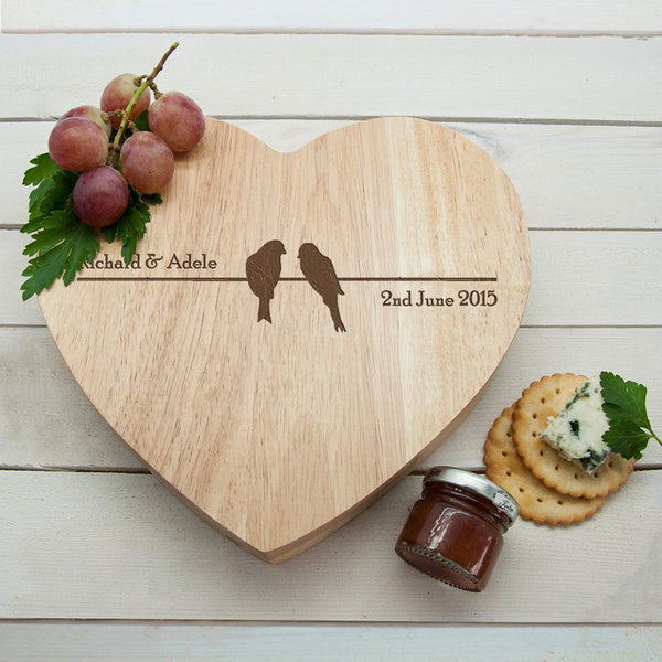 Buy 'Love Birds' Romantic Heart Cheese Board at www.giftsfinder.co.uk