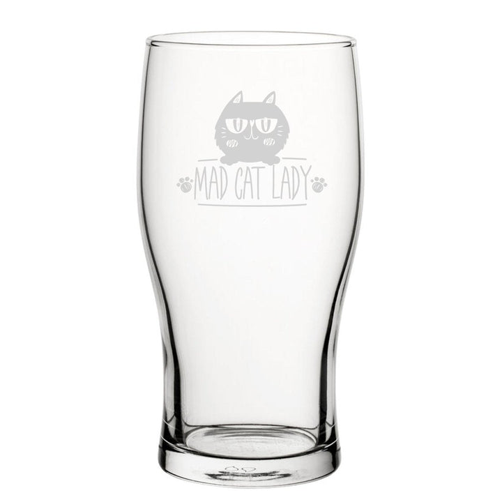 Buy Mad Cat Lady - Engraved Novelty Tulip Pint Glass available now at www.giftsfinder.co.uk