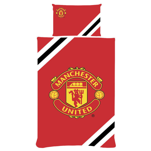 Manchester United Fc Core Stripe Single Duvet Set available to buy at www.giftsfinder.co.uk