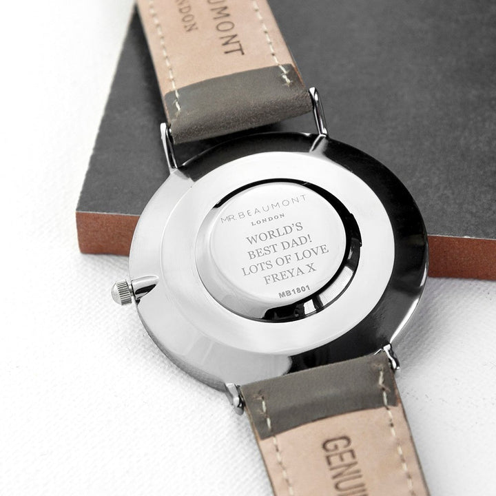 Buy Men's Modern-Vintage Personalised Leather Watch In Ash available now at www.giftsfinder.co.uk